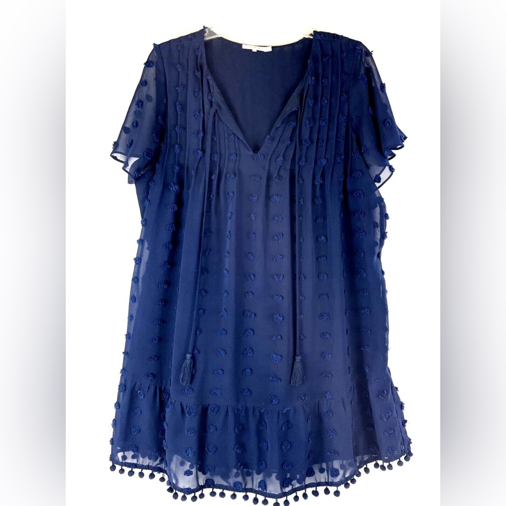 Tularosa Anthropologie swiss dot textured navy dress